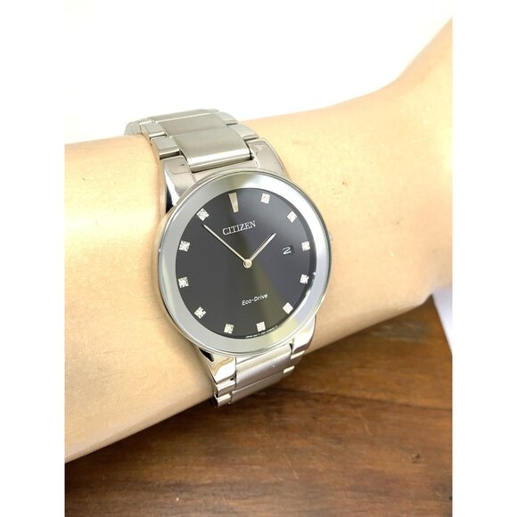 Citizen Men's Watch AU1060-51G Eco Drive Diamond Accent Black Dial Silver Steel - Picture 11 of 14